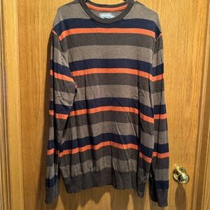 Eddie Bauer Men's Long Sleeve Striped Shirt - Brown, Orange, and Navy Blue